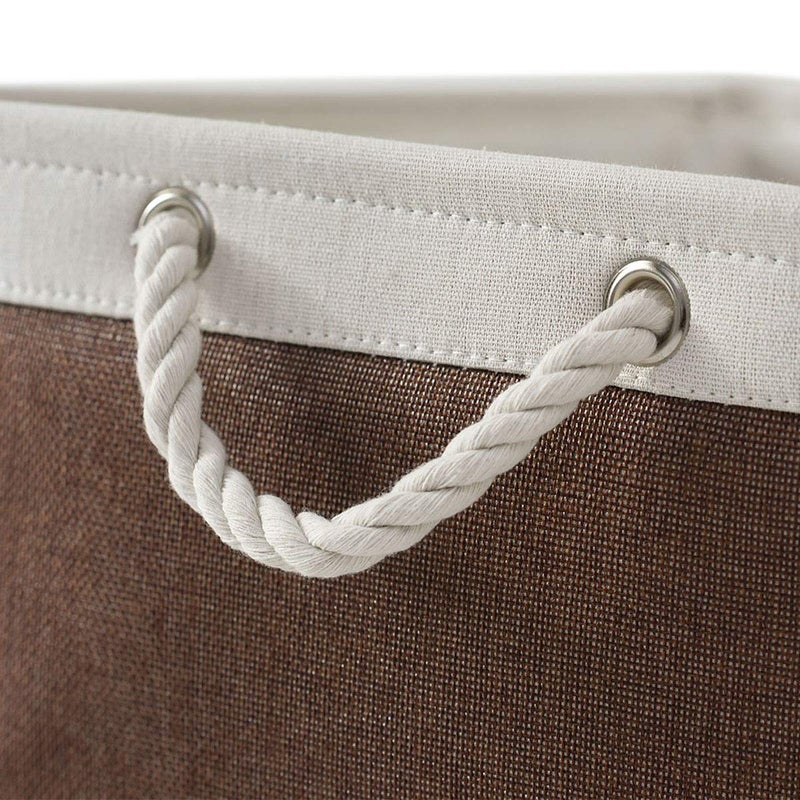 Sacyic Large Storage Baskets for Shelves, Fabric Baskets for Organizing, Collapsible Storage Bins for Closet, Nursery, Clothes, Home & Office [3-Pack, White&Brown] - Image 3